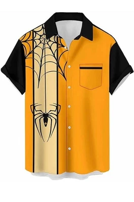 Camisa Halloween Hombres Divertida Calabazas Calavera Manga Corta Abotonada Hawaiana Talla XL Foto 1 de 3