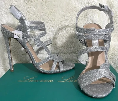 Lauren Lorraine Gidget style Sz 7 Silver strappy Heels new in box - Image 1 of 4