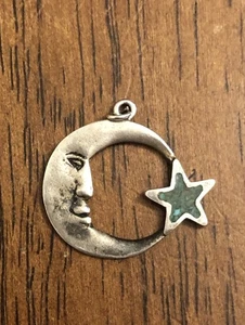 Crescent Moon Face And Turquoise Tone Star Pendant Silver Tone (Read) (L1) - Picture 1 of 5