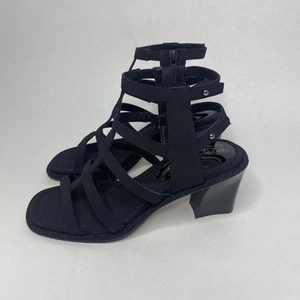 Donald Pliner Jenessa Women Strappy Fabric Heels sandals black size 8.5M (Flaw) - Picture 1 of 15