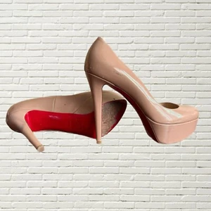 Y2K CHRISTIAN LOUBOUTIN Nude Patent Leather Pumps Heels Size 37 - Picture 1 of 12