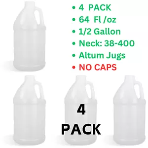 64Fl/oz Half Gallon Plastic Jug, Screw-On Cap, Reusable, HDPE Plastic (4 PACK) - Picture 1 of 6