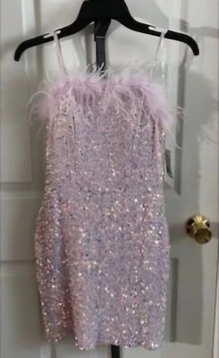 Nuevo Vestido Pluma Lentejuelas Lila Multicolor de Crystal Doll Foto 1 de 4