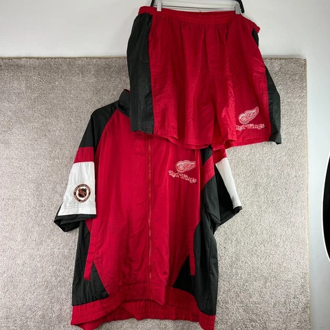 VINTAGE Detroit Red Wings Jacket Mens 3XL + Shorts Track Suit Windbreaker 90s Cover