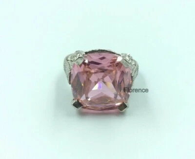 Bubble Gum Pink 16.00CT Cushion Tourmaline & CZ Solitaire Women Engagement Ring - Image 1 of 4
