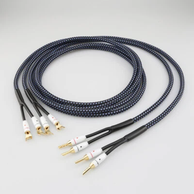 Pair OFC Silver Plated HiFi Speaker Cable Gold Plated Banana Y Spade Plug Cord - Image 1 of 4