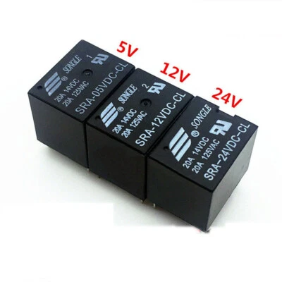 SRA-05V 12V 24VDC-CL T74 Mini Power Relays 5V/12V/24V DC 20A 5-Pins Black SONGLE