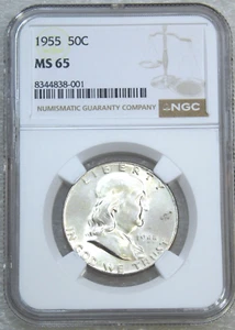 1955 P Franklin Half Dollar NGC MS65 98% Bell Lines Frosty Just Graded #E60A - Bild 1 von 4