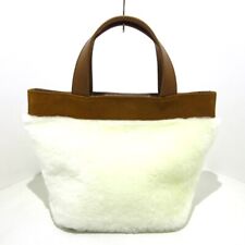 Auth Anne Coquine - Cream Brown Fake Fur Leather Cotton Tote Bag