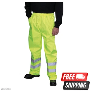 HI Vis Viz Visibility Yellow Waterproof Safety Over Trouser Pants Mens Ladies - Picture 1 of 2