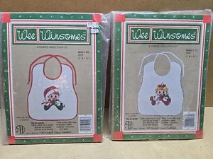 Vtg 1984 Wee Winsomes Wendy/Willie Christmas Baby Bibs Cross Stitch Kit Set - Picture 1 of 2