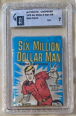 Donruss Six Million Dollar Man 1975 paquete de cera sellado sin abrir GAI 7 casi nuevo programa de televisión Foto 1 de 2