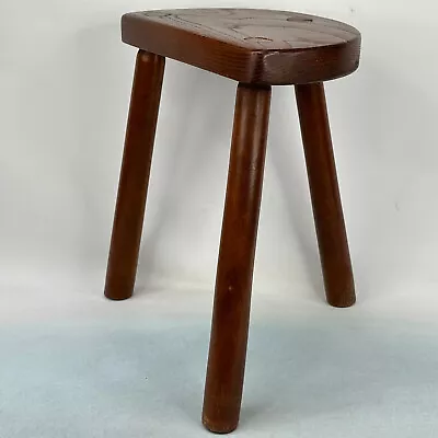Vintage Traditional 3 Leg Wood Milking Stool, Turned Wood Legs & Half Moon Seat • 31.89£