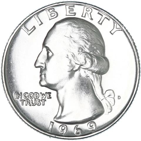 1969 D Washington Quarter Gem BU US Coin Cover