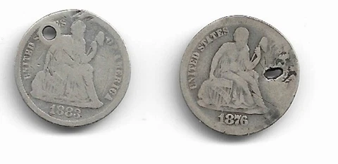 Lot of 2 Seated Dimes : 1876 and 1883 Cover