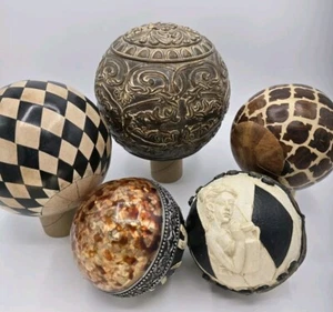 Decorative Balls Resin Relief Designs Set of 5 Each Unique Design Estate Decor - Picture 1 of 9