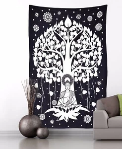 Indian Black and White Wall Hanging Ethnic Buddha Tapestry Home Decor US - Picture 1 of 6