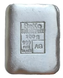 BeKo Edelmetalle 100 Gramm Silberbarren 999 Feinsilber (gegossen) Sammlerbarren - Bild 1 von 1
