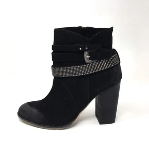 Nine West Womens ZAZA Ankle Booties Cowboy Embellished Black Suede Sz 9 Not Worn - Picture 1 of 11