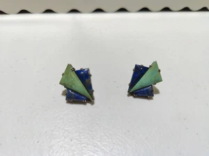 Vintage Lapis and Gaspeite Screw-Back Sterling Silver Earrings 9.86g - Picture 1 of 8