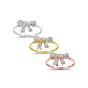 14K .07ct Bow Tie Diamond Rings Gold Wedding Engagement Ring - Picture 1 of 6