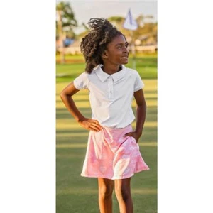 Turtles & Tees Girl XS 4T Golf Cap Sleeve Performance Polo Shirt In White NWT - Picture 1 of 15