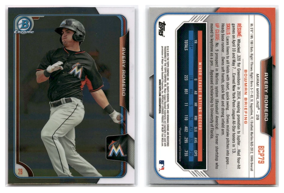 2015 Bowman Chrome Prospects #BCP79 Avery Romero Miami Marlins - Image 1 of 1