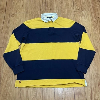 Polo Ralph Lauren Hombres Camisa de Rugby L Amarillo Azul Rayas Tejido Elastizado Calce Clásico Foto 1 de 4