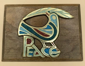 1967 Terra Sancta Guild Peace Wall Plaque Brass on Wood 6.5" x 5” - Picture 1 of 8
