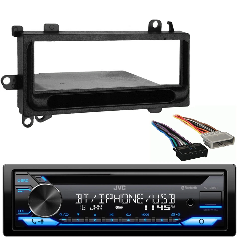 Receptor de CD single-DIN JVC KD-T720BT com kit de instalação, chicote de fios de rádio (1984-2003) - Imagem 1 de 4
