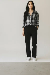 J. Jill  Women Plaid Button Front LS Blouse Shirt Gray Sz Medium - Picture 1 of 8