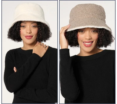 Sprigs Black/Black Cream/Tan Faux Fur Sherpa Bucket Hat Lot Of 2 NWOT - Image 1 of 4