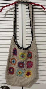 Large Crochet Shoulder Bag Multicolor Woven Striped Beach Hobo Tote - Picture 1 of 8