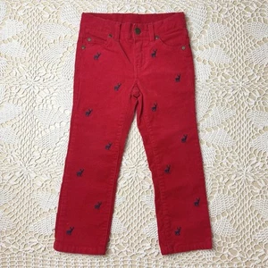 Janie and Jack Boys 4 Red Stretch Corduroy Reindeer Embroidered Preppy Pants - Picture 1 of 6