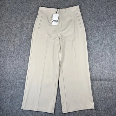 Zara Wide Leg Pleated Trouser Pants Women Large x 25" Inseam Tan Work Office NWT - Image 1 of 4