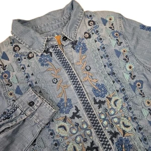 Driftwood Lana besticktes Chambray Hemd mit Knopfleiste Gr. S blau Boho Western - Bild 1 von 9
