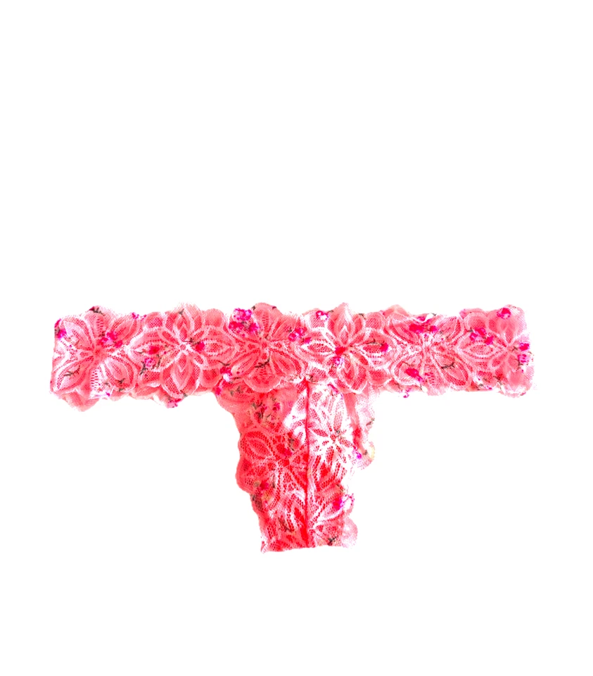 Victoria's Secret ROSA Allover Floral Encaje Tanga Panty Neón Coral Foto 1 de 1