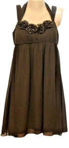 DECODE 1.8 ~ Black Chiffon Empire Bodice Rosettes Keyhole Party Dress 6 NEW $169 - Picture 1 of 7