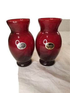 Royal Ruby Anchorglass Anchor Hocking Pair Red Vases 6" Vintage  - Picture 1 of 7