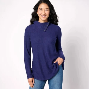 LOGO Lori Goldstein Talla XXS Nube Waffle Top con Capucha Dividida Cuello A631308 INDIGO - Imagen 1 de 1