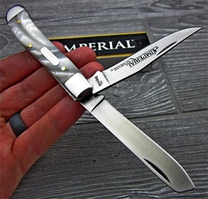 Schrade Imperial Large Trapper Cracked Ice Celluloid Handles Folder Pocket Knife - Picture 1 of 5