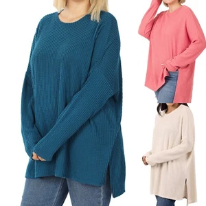 1X 2X 3X Plus Women's Round Neck Soft Brushed Thermal Waffle Sweater Warm Top - Picture 1 of 10