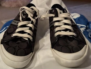 Coach "Folly" Black White Signature Jacquard Low Sneakers 7 B - Picture 1 of 8