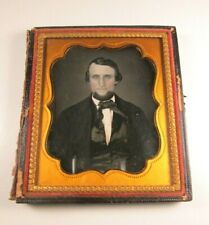 1/6 Plate Daguerreotype, Nice Clear Portrait of Man Tinted Cheeks Wearing Cravat