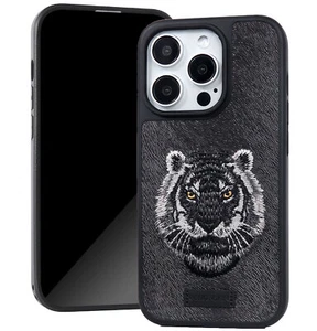 For iPhone 15 Pro Case Premium Embroidery Patchy TPU Case - Tiger - Picture 1 of 15