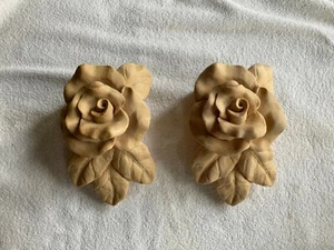 Set of 2 Drapery Curtain Brackets, Floral Rose Lightweight Paintable, Beige  - Picture 1 of 11