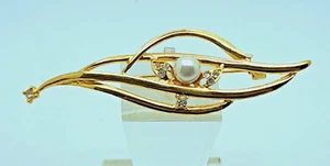 Vintage style Gold Tone metal with stone faux pearl fashion jewelry Pin Brooch 1 - Picture 1 of 4