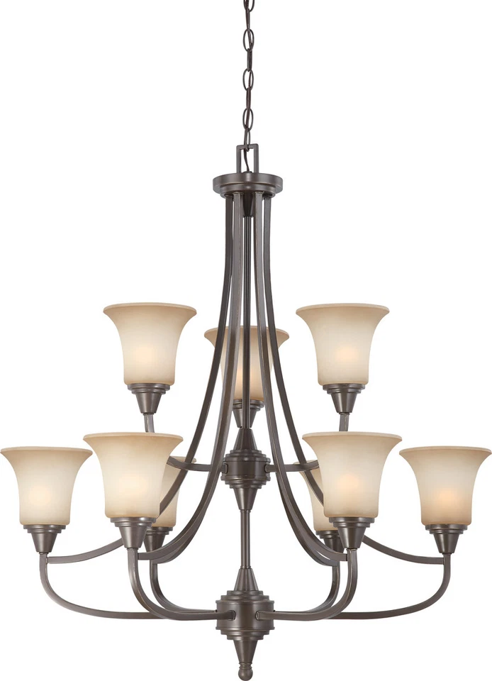 Nuvo Surrey 9-Light Vintage Bronze and Auburn Beige Glass Chandelier - Image 1 of 1