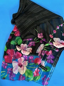 Jones New York Floral Silk Scarf Jewels Tones Pink Blue Green Gold Accents 58” - Picture 1 of 9