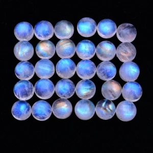 30 Pcs Natural Moonstone 8MM Blue Fire Finest Quality Round Cabochon Gemstones - Picture 1 of 5